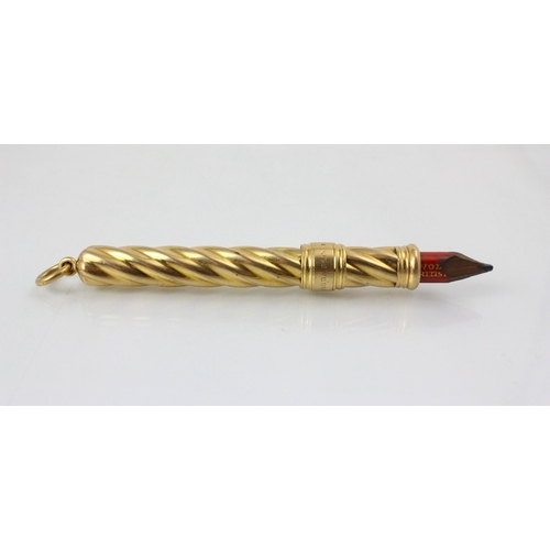 240 - An early 20th century yellow metal Sampson Mordan propelling pencil, the plain polished twisted barr... 