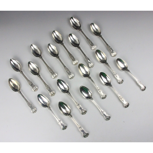 31 - A set of five Victorian silver Kings pattern dessert spoons, Chawner and Co, London 1859, of typical... 