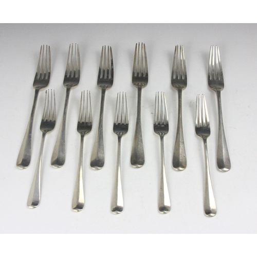 41 - A set of six George V silver Old English pattern table forks, Frank Cobb and Co Ltd, Sheffield 1923,... 