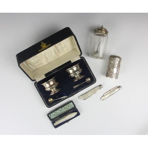 44 - A selection of silver and silver coloured items, including a Victorian silver mounted dressing table... 