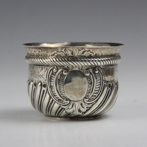 87 - A Victorian silver sugar bowl, Charles Stuart Harris, London 1885, the flared rim with wrythen body ... 