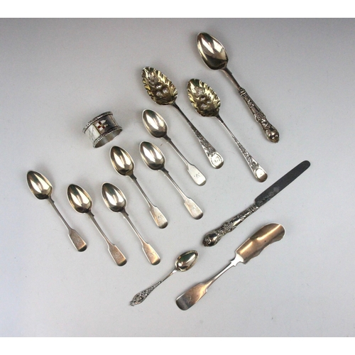 88 - A selection of silver, including a set of six Victorian silver Fiddle pattern teaspoons, Chawner & C... 