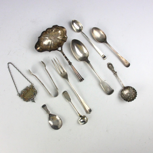 97 - A selection of silver flatware, including a George II silver toddy ladle, Fuller White, London 1751 ... 