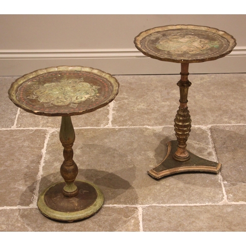 1007 - A painted French style wine or lamp table, 20th century, the circular top with a moulded and scallop... 