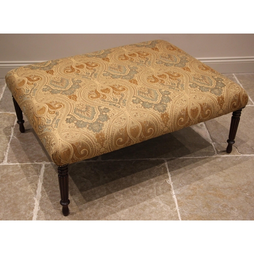 1008 - A 19th century and later mahogany footstool of country house proportions, later re-upholstered in Ji... 