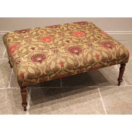 1009 - A 19th century and later walnut footstool of country house proportions, later re-covered in Jim Dick... 