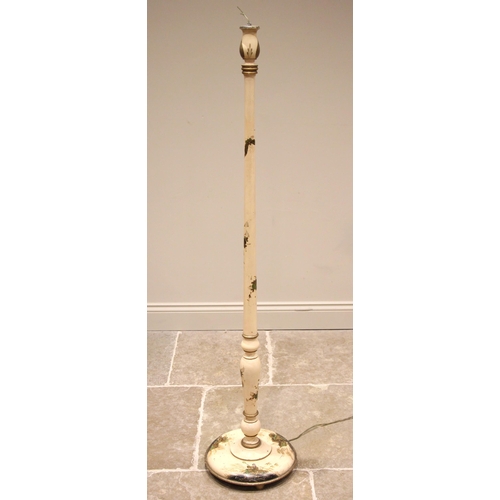 1016 - A chinoiserie ivory coloured standard lamp, early 20th century, the turned column applied with folia... 