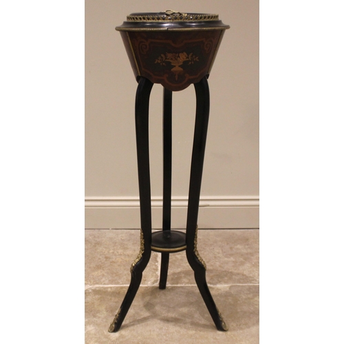 1025 - A Louis XV style marquetry and ebonised jardinere planter stand, 20th century, the detachable cover ... 