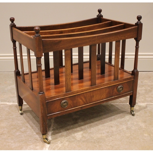 1027 - A George III style mahogany Canterbury, late 20th century, the three slatted compartments over a sin... 