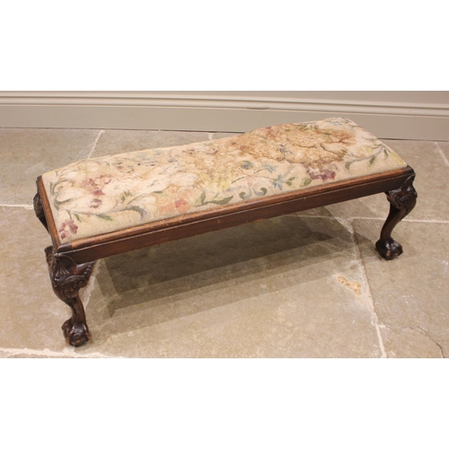 1043 - A Chippendale revival mahogany long stool, early 20th century, the drop-in tapestry seat (at fault),... 