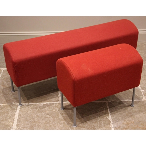 1051 - An Ikea 'Pastill' wool ottoman/bench, of pommel form, upon twin tubular metal supports, 51cm H x 120... 