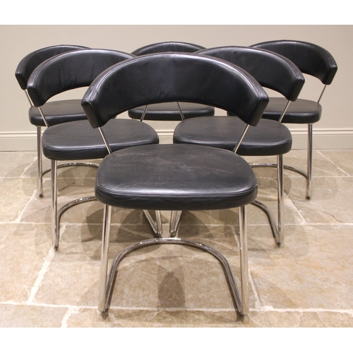 1052 - A set of six Italian Calligaris leather and chrome cantilever dining chairs, late 20th century, each... 