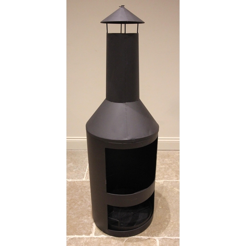 1075 - A contemporary powder coated metal fire pit, of cylindrical form with tapering chimney, 135cm high