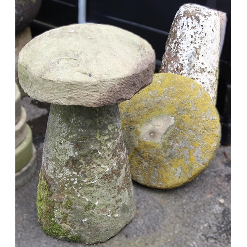 1090 - Two 19th century sandstone staddle stones, of typical form upon tapering cylindrical columns, 68cm H... 