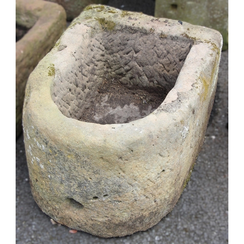 1093 - A 19th century sandstone bowfront water pump trough, 35cm H x 60cm W x 45cm D