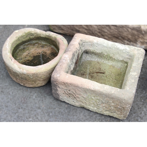 1097 - A 19th century rectangular sandstone trough, 24cm H x 50cm W x 46cm D, along with a circular sandsto... 