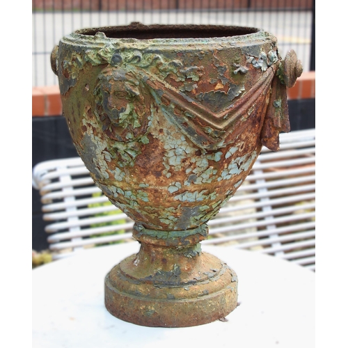 1107 - A 19th century cast-iron Adam style jardiniere, of urn form with applied swags 47cm H x 38cm D