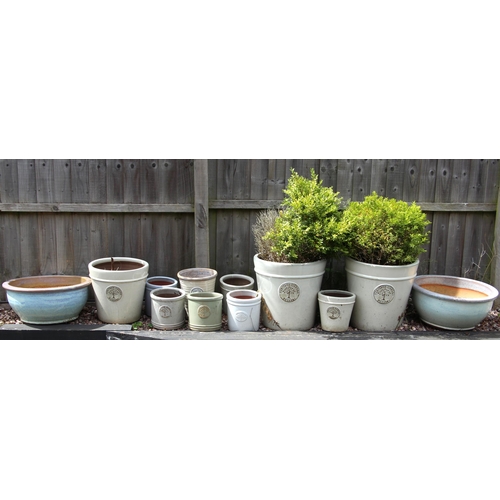 1110 - Ten Heritage Garden Pottery glazed terracotta pots, the tallest 38cm high, with two further shallow ... 