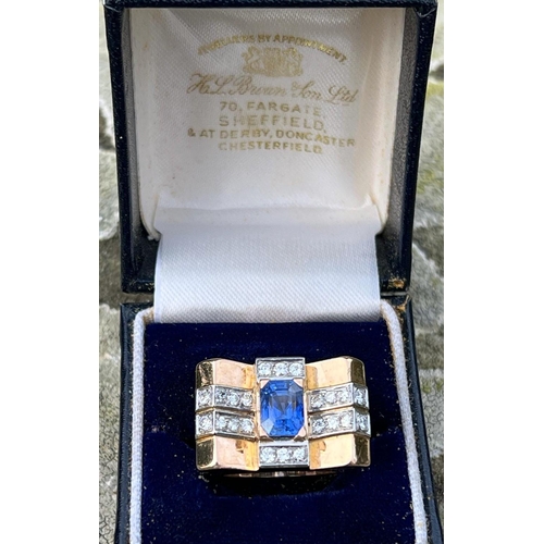 178 - An early 20th century French certified sapphire and diamond cocktail ring, the central emerald cut s... 