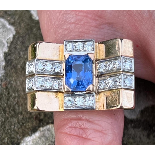 178 - An early 20th century French certified sapphire and diamond cocktail ring, the central emerald cut s... 