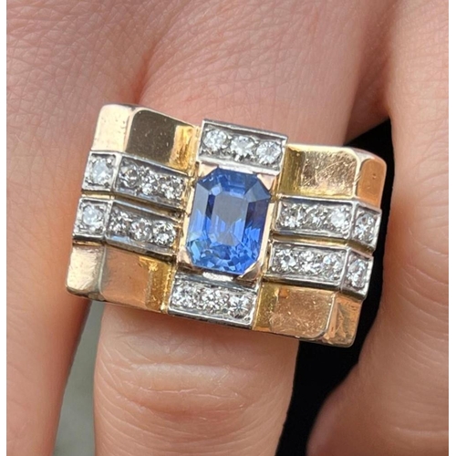 178 - An early 20th century French certified sapphire and diamond cocktail ring, the central emerald cut s... 