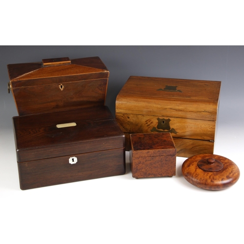 853 - A mid 19th century rosewood writing box, applied with a mother of pearl cartouche and escutcheon, op... 