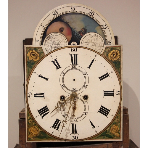 858 - A George III oak and mahogany cross banded eight day longcase clock, the hood with a twin swan neck ... 