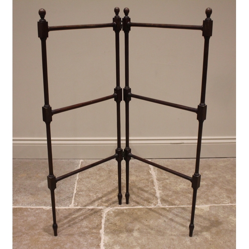 947 - A 19th century mahogany folding towel or clothes rail, the sphere finials upon block and turned slen... 