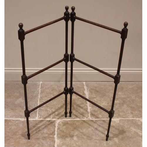 947 - A 19th century mahogany folding towel or clothes rail, the sphere finials upon block and turned slen... 