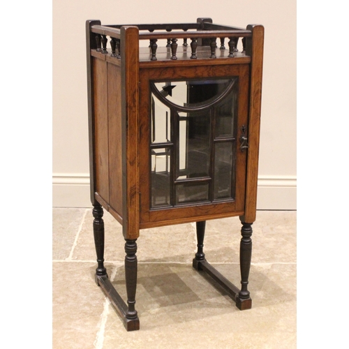 949 - A Victorian rosewood bijouterie/display cabinet, the spindled gallery over opposing bevelled glass d... 