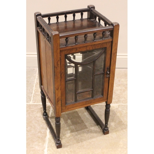 949 - A Victorian rosewood bijouterie/display cabinet, the spindled gallery over opposing bevelled glass d... 