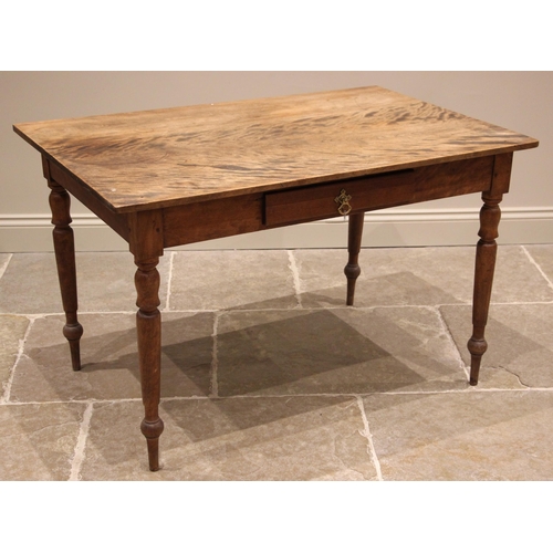 955 - A 19th century satinwood desk/work table, the rectangular top over a single frieze drawer, upon slen... 