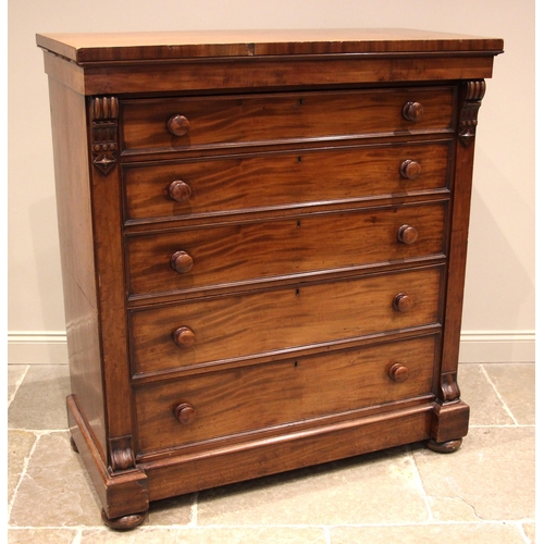 960 - A Victorian mahogany Scottish chest of drawers, formed with a plain frieze over five graduated ash l... 