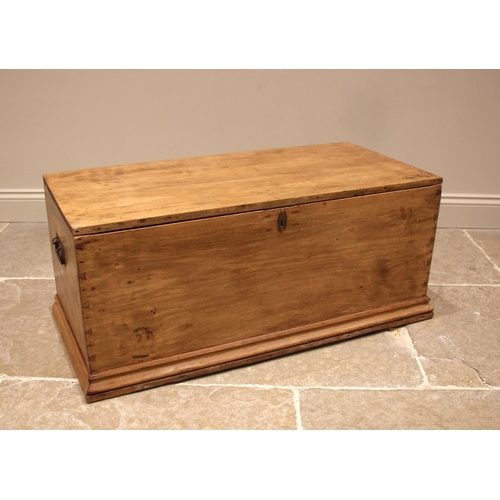 964 - A Victorian pine blanket chest, the hinged cover opening to a fitted candle box, with applied iron s... 