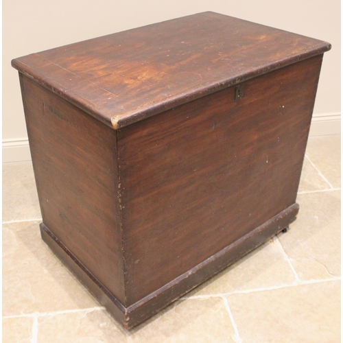 983 - A Victorian country house stained pine storage chest, the hinged cover opening to twin compartments,... 