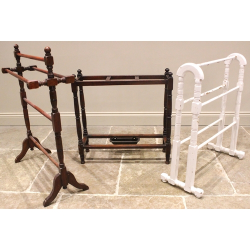 970 - A Victorian painted towel rail, upon ring incised supports, block and bun feet, 78cm H x 66cm W, a s... 