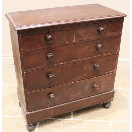 972 - A Victorian stained pine chest of drawers, formed with a rectangular moulded top over two short and ... 