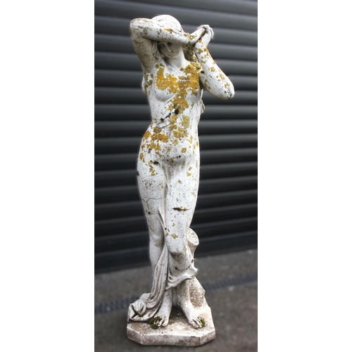 1115 - A painted reconstituted garden figural statue, modelled as a classical female figure, 112cm high