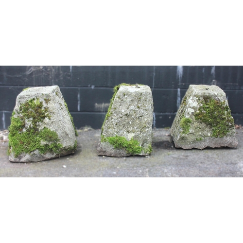 1116 - Three 19th century granite block pedestals, of pyramidal form, 51cm, 49cm and 47cm high (3)