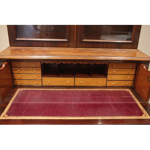 957 - A William IV rosewood secretaire library bookcase, the cavetto cornice over a pair of glazed doors a... 