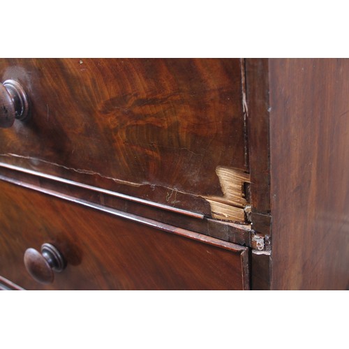 954 - A William IV mahogany linen press, the moulded cornice over a pair of flame mahogany doors opening t... 