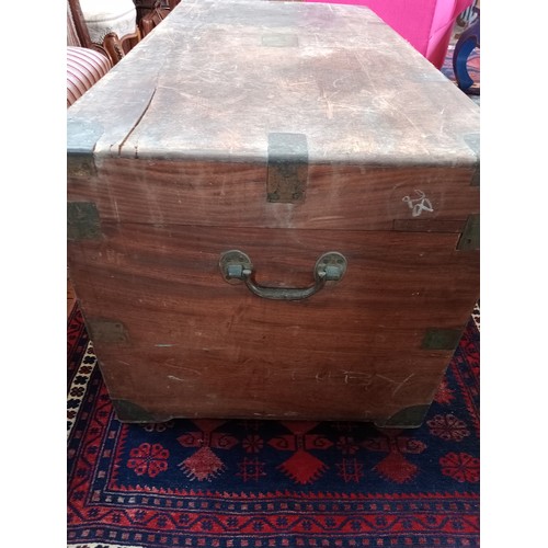 967 - A Victorian camphor wood campaign trunk, the hinged cover centred with a brass plaque inscribed 'R.S... 