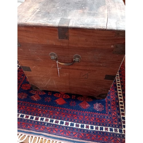 967 - A Victorian camphor wood campaign trunk, the hinged cover centred with a brass plaque inscribed 'R.S... 