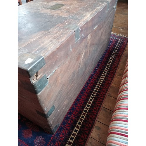 967 - A Victorian camphor wood campaign trunk, the hinged cover centred with a brass plaque inscribed 'R.S... 