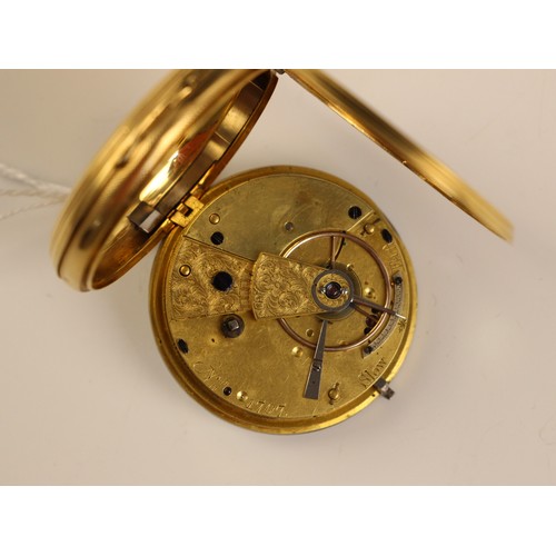 143 - A 19th century 18ct yellow gold open faced pocket watch, the white enamel dial with Roman numerals a... 