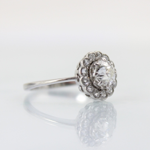 101 - An early 20th century diamond cluster ring, the central old cut diamond within a surround of thirtee... 