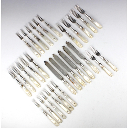 11 - A set of twelve George V silver mounted pickle forks, indistinct makers mark, Sheffield 1928, with '... 