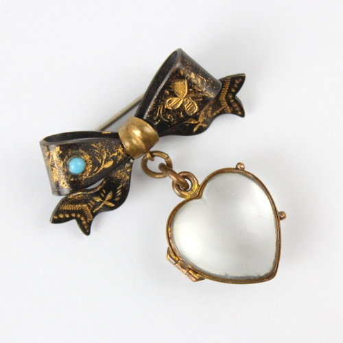 110 - A late 19th century style 'pool of light' heart locket/brooch, the heart shaped colourless paste loc... 