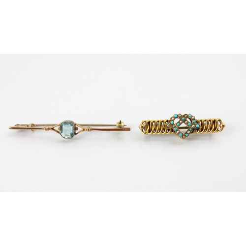 132 - A late 19th/early 20th century turquoise and pearl set brooch, the stylised heart shaped centre set ... 