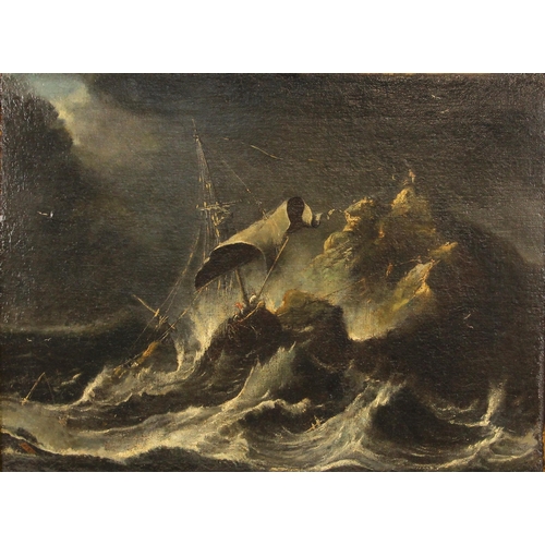 150 - Circle of Andries van Eertvelt (Flemish, 1590-1652),  
Shipwreck in a stormy sea,  
Oil on canvas (r... 